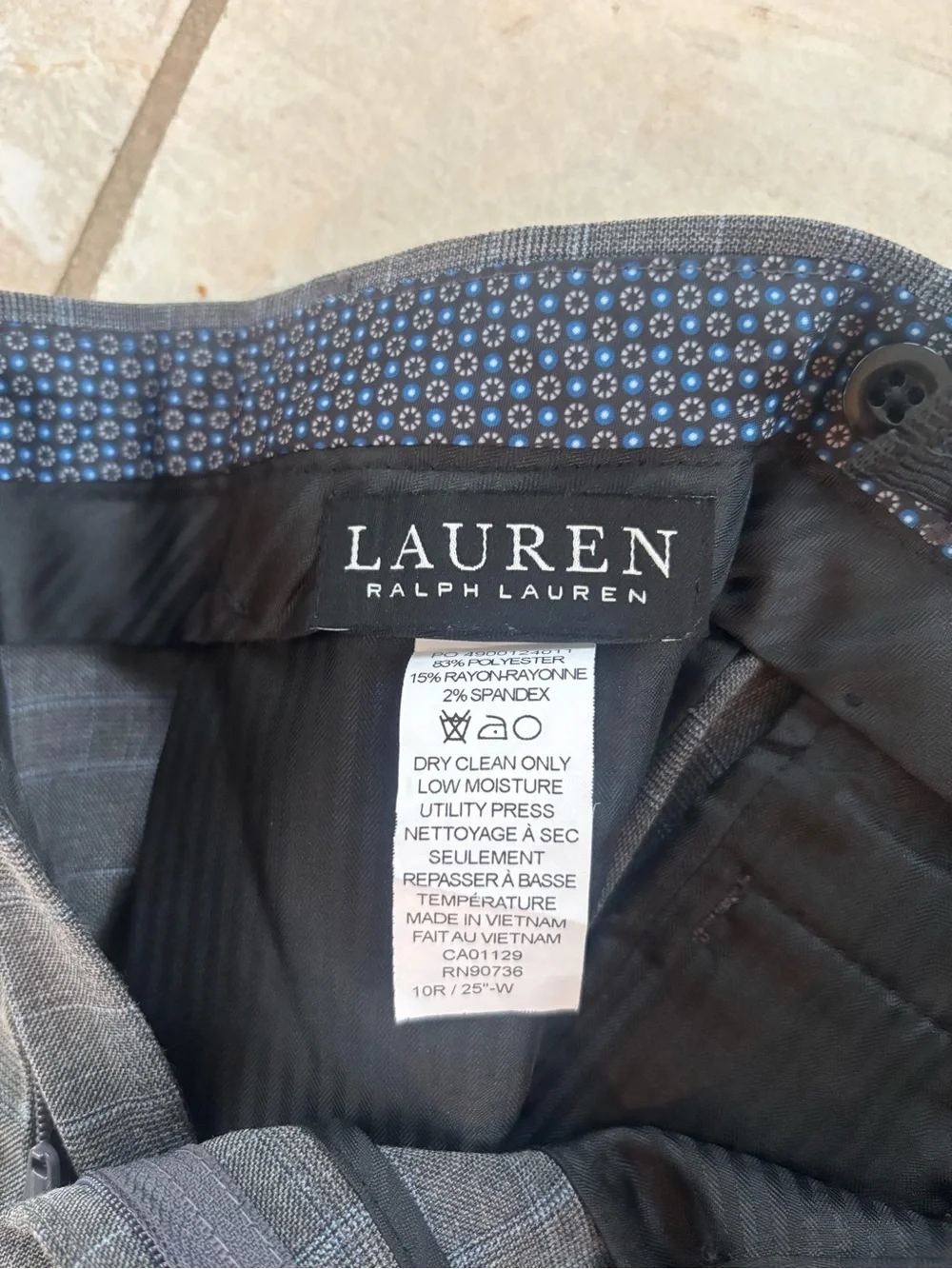 Lauren Ralph Lauren Grey Windowpane Boys Dress Pants 10R